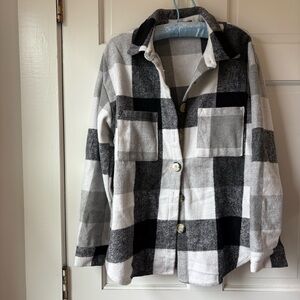 BOUTIQUE PrettyGarden Buffalo Check Black and White Button-Up Chore Coat